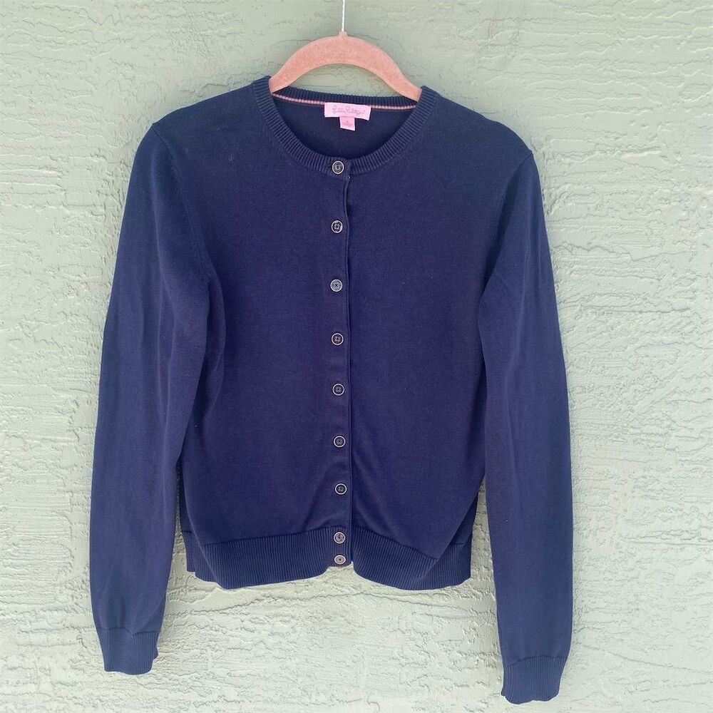 Lilly Pulitzer Women's Navy Blue Crewneck Cardigan Sweater Size S Long Sleeve